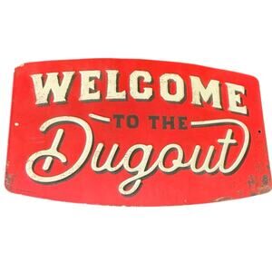 Vintage Welcome to the Dugout Metal Sign Baseball Sports Wall Decor Red Tin Sign
